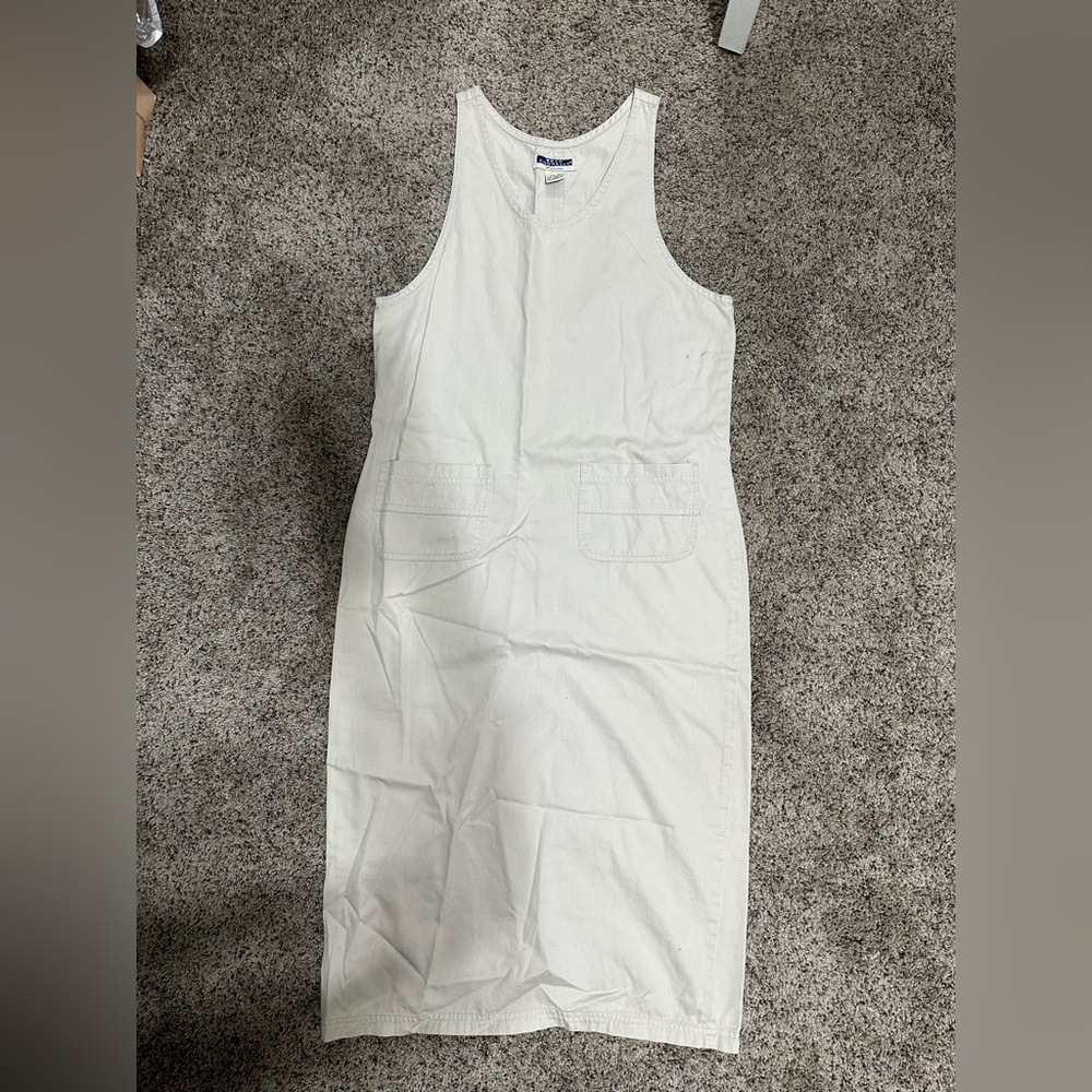Vintage Bryn Connelly petites 100% cotton beige apron dress